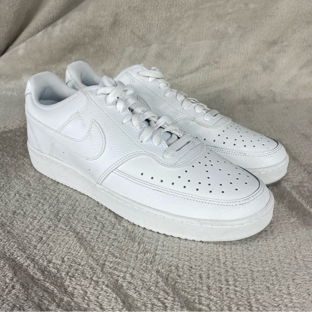 Nike Court Vision Next Nature Mens Sneakers Shoes 11 Triple White Leather NEW - Picture 1 of 10